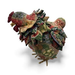 Handmade Quilted Fabric Rooster Stuffed Toy Farmhouse Country Kitchen Decor 18"